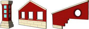[Sample rendering of a masonry pier, a gable, and a brick wall with a slope and steps.]